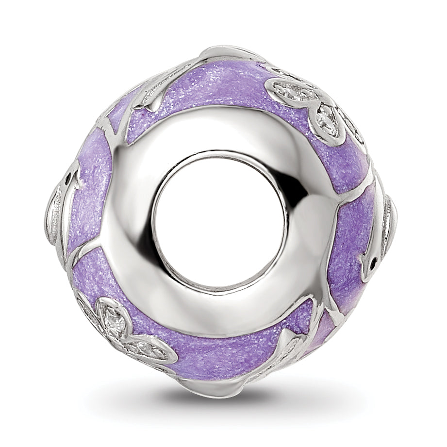 Sterling Silver Reflections Rhodium-plated Enamel CZ Spring Theme Bead