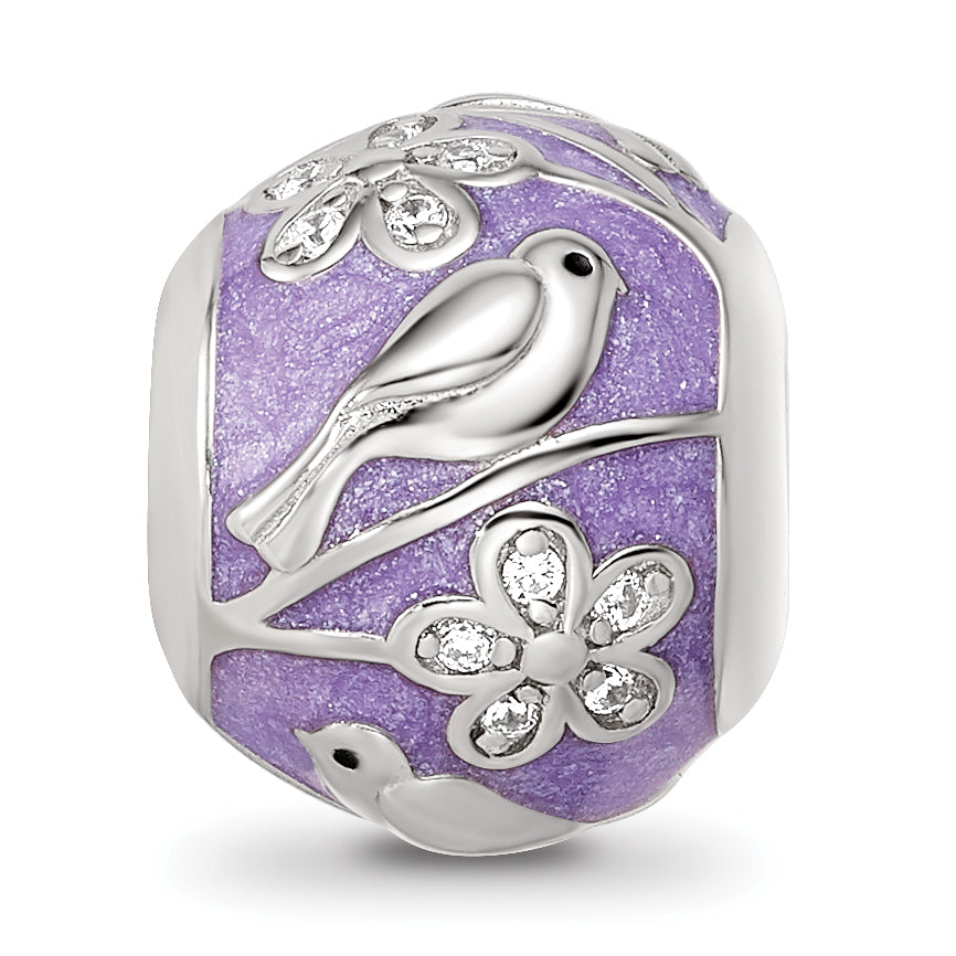 Sterling Silver Reflections Rhodium-plated Enamel CZ Spring Theme Bead