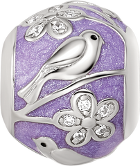 Sterling Silver Reflections Rhodium-plated Enamel CZ Spring Theme Bead