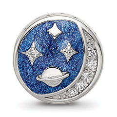 Sterling Silver Reflections Rhod-plated Enamel CZ Night Time Bead