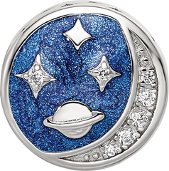 Sterling Silver Reflections Rhod-plated Enamel CZ Night Time Bead