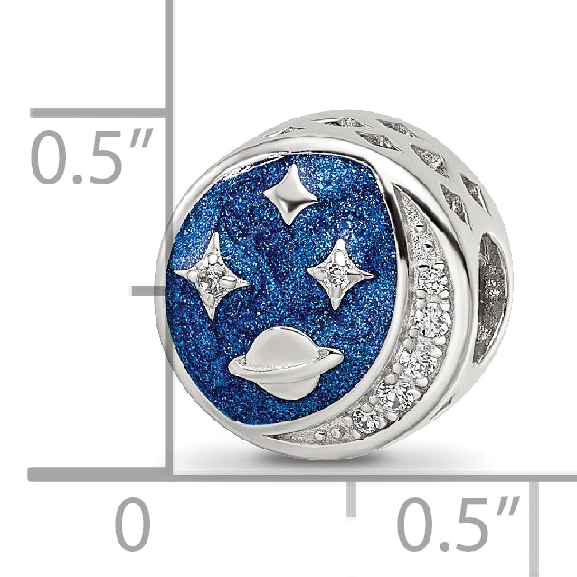 Sterling Silver Reflections Rhod-plated Enamel CZ Night Time Bead