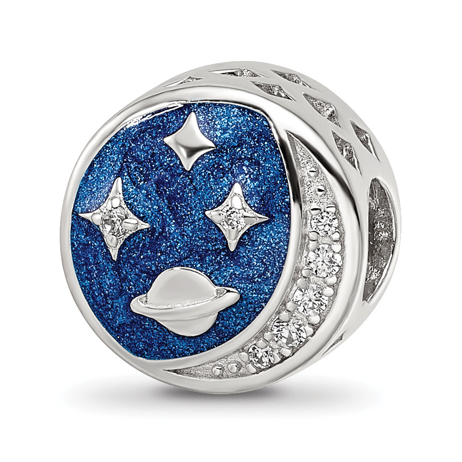 Sterling Silver Reflections Rhod-plated Enamel CZ Night Time Bead