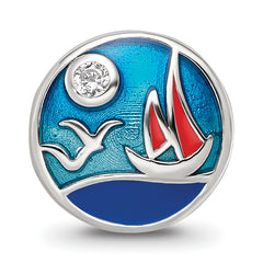 Sterling Silver Reflections Rhod-plated Enamel CZ Ocean Scene Bead