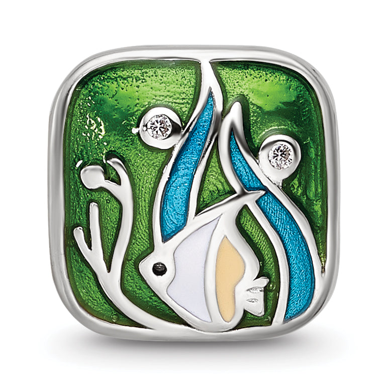 Sterling Silver Reflections Rhod-plated Enamel CZ Sea Life Bead