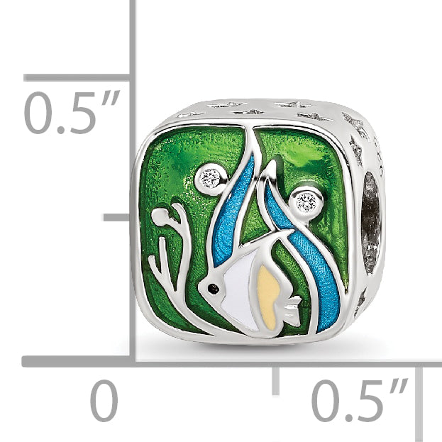 Sterling Silver Reflections Rhod-plated Enamel CZ Sea Life Bead