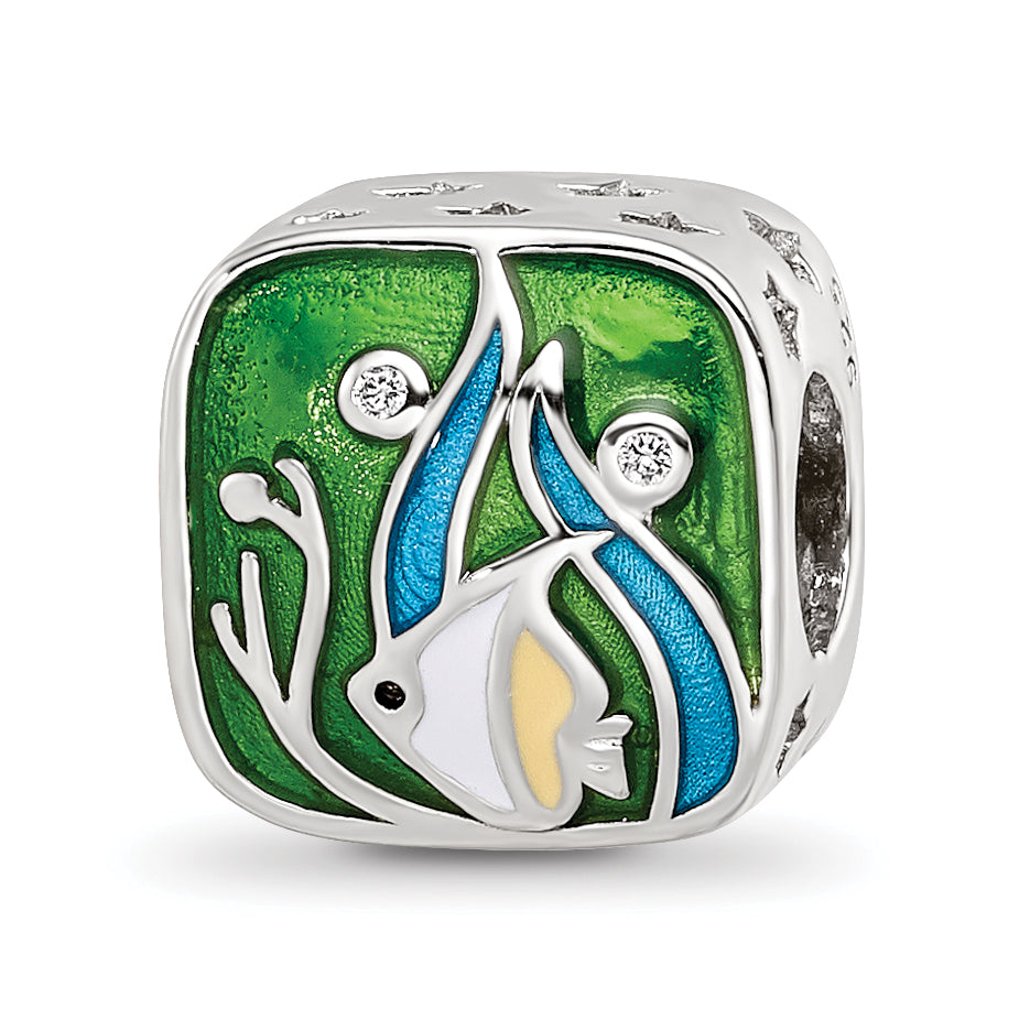 Sterling Silver Reflections Rhod-plated Enamel CZ Sea Life Bead