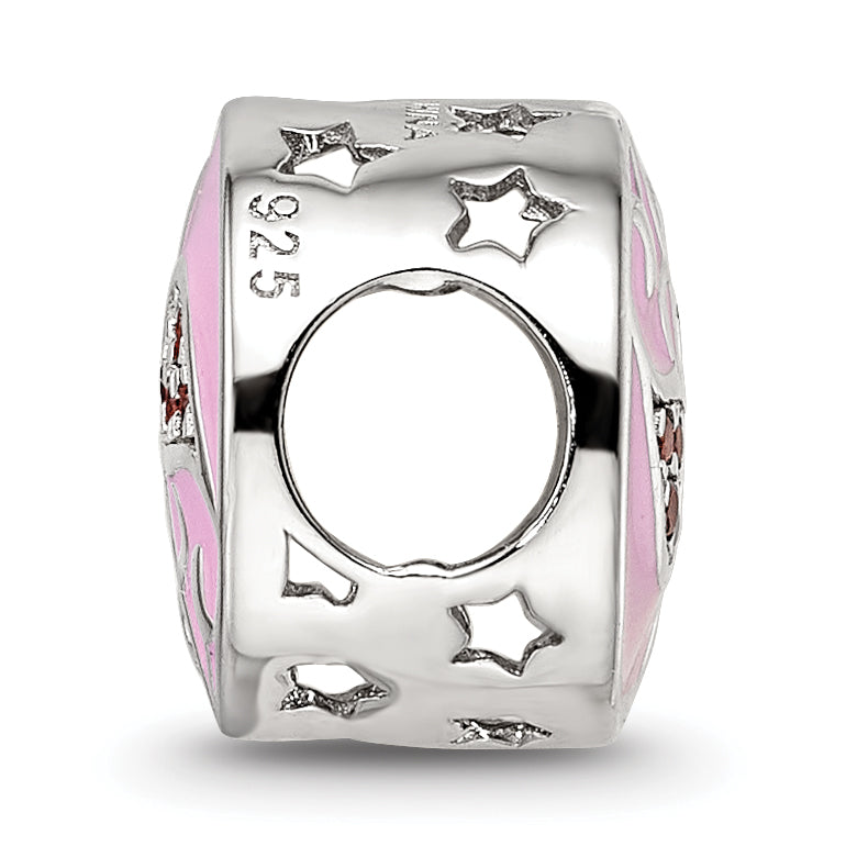 Sterling Silver Reflections Rhodium-plated Enamel CZ Flamingo Bead