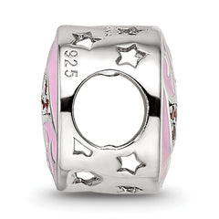 Sterling Silver Reflections Rhodium-plated Enamel CZ Flamingo Bead