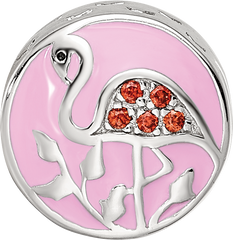 Sterling Silver Reflections Rhodium-plated Enamel CZ Flamingo Bead