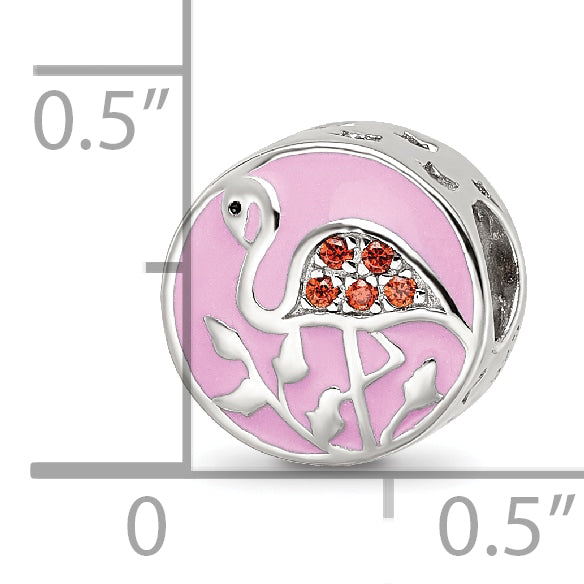 Sterling Silver Reflections Rhodium-plated Enamel CZ Flamingo Bead