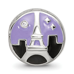 Sterling Silver Reflections Rhodium-plated CZ Eiffel Tower Scene Bead