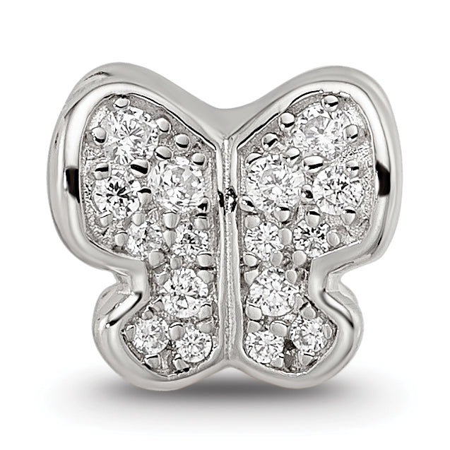 Sterling Silver Reflections Rhodium-plated Enamel CZ Butterfly Bead