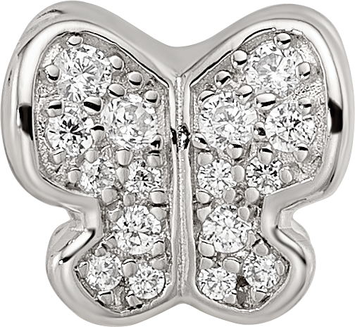 Sterling Silver Reflections Rhodium-plated Enamel CZ Butterfly Bead