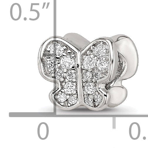 Sterling Silver Reflections Rhodium-plated Enamel CZ Butterfly Bead