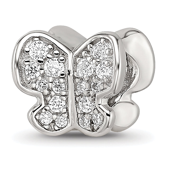 Sterling Silver Reflections Rhodium-plated Enamel CZ Butterfly Bead