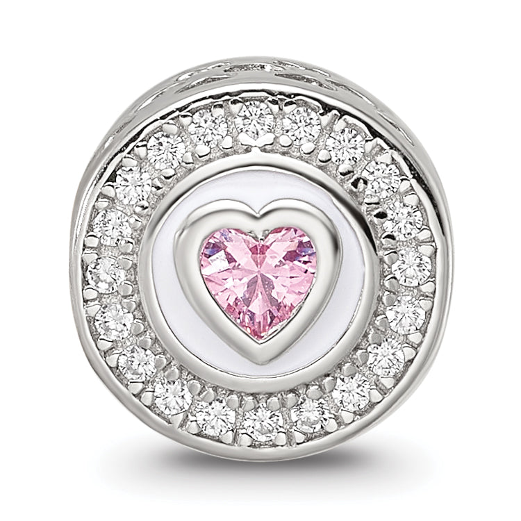 Sterling Silver Reflections Rhodium-plated Enamel CZ Round Heart Bead