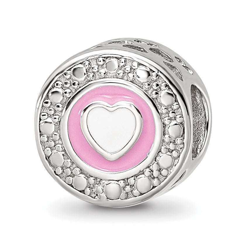 Sterling Silver Reflections Rhodium-plated Enamel CZ Round Heart Bead