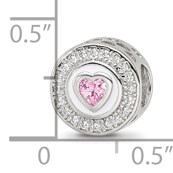 Sterling Silver Reflections Rhodium-plated Enamel CZ Round Heart Bead