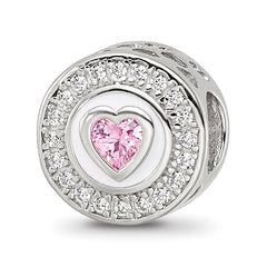 Sterling Silver Reflections Rhodium-plated Enamel CZ Round Heart Bead