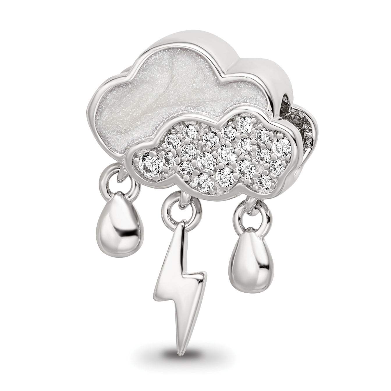 Sterling Silver Reflections Rhod-plated CZ Enamel Storm Cloud Bead