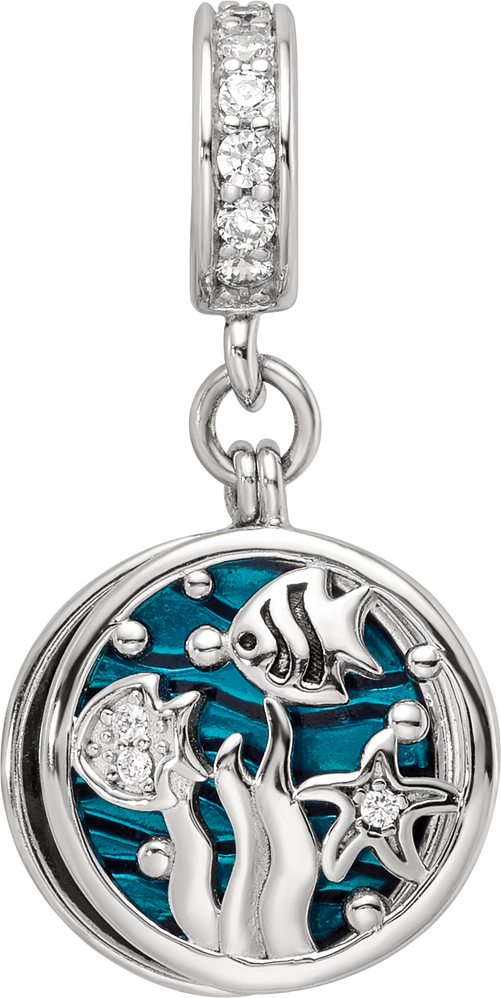 Sterling Silver Reflections Rhod-plated Enamel CZ Sea Life Dangle Bead