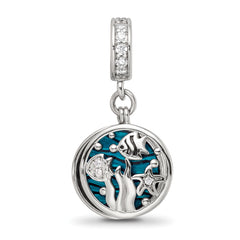 Sterling Silver Reflections Rhod-plated Enamel CZ Sea Life Dangle Bead