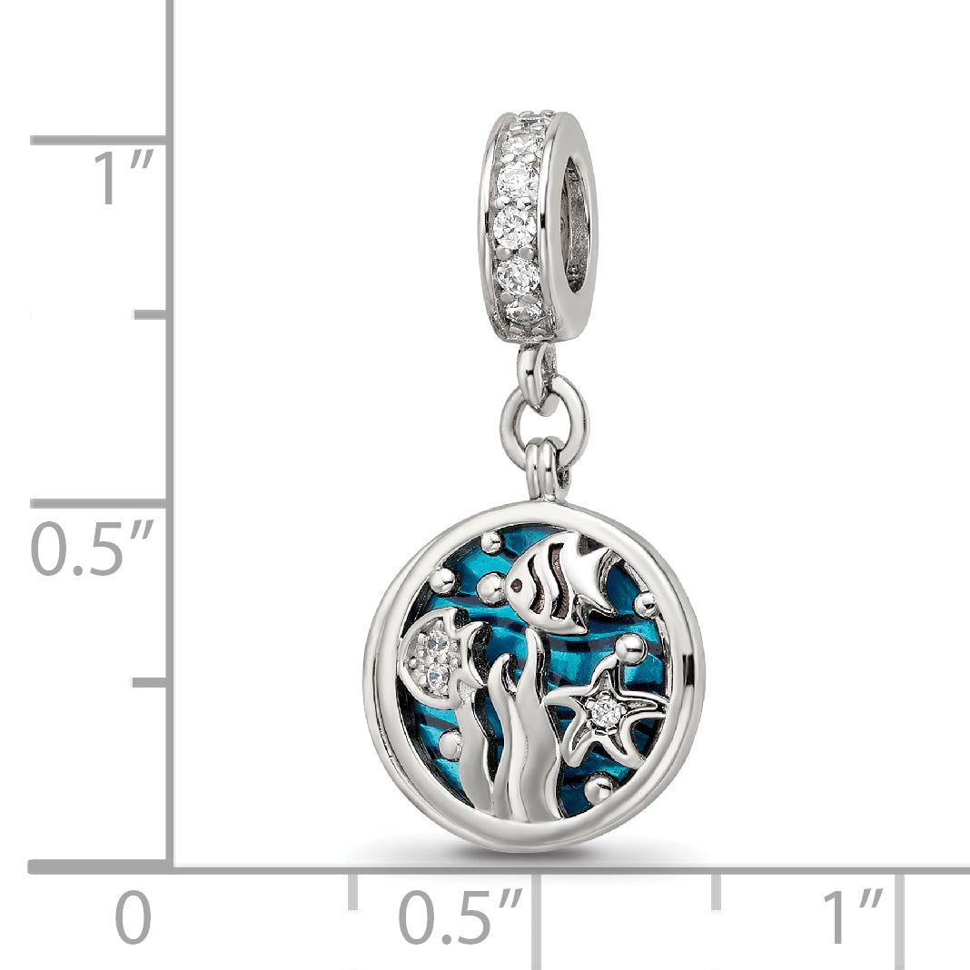 Sterling Silver Reflections Rhod-plated Enamel CZ Sea Life Dangle Bead