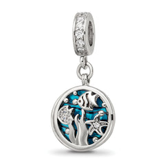 Sterling Silver Reflections Rhod-plated Enamel CZ Sea Life Dangle Bead