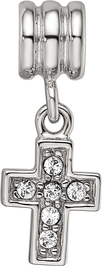 Sterling Silver Reflections Rhod-plated Crystals Cross Bead