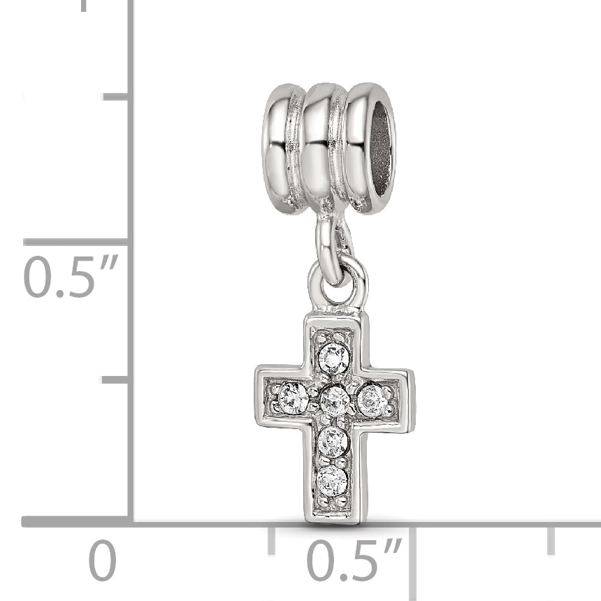 Sterling Silver Reflections Rhod-plated Crystals Cross Bead