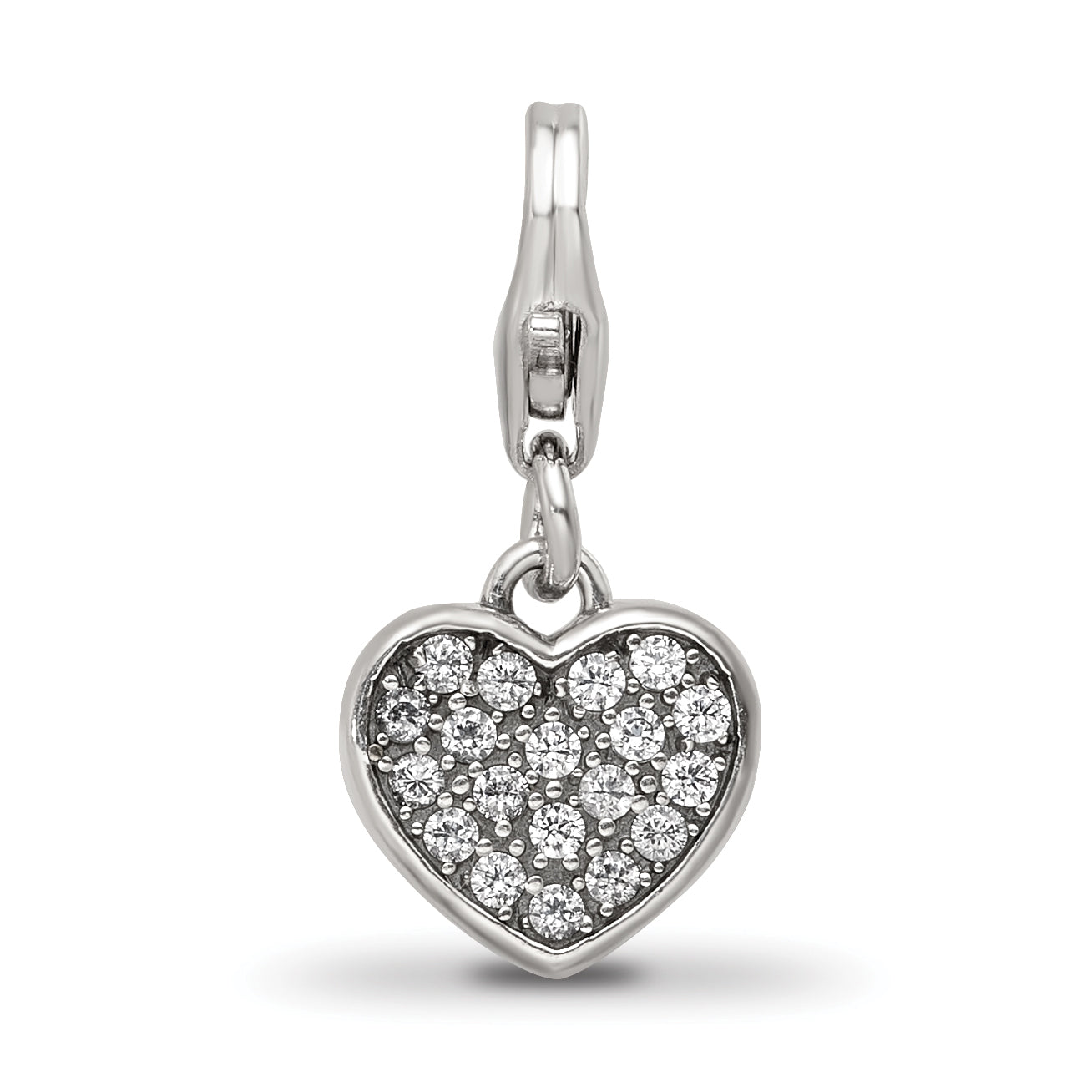 Sterling Silver Reflections Rhodium-plated CZ Heart Click-On Bead