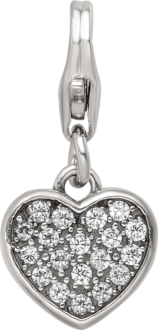 Sterling Silver Reflections Rhodium-plated CZ Heart Click-On Bead