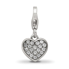 Sterling Silver Reflections Rhodium-plated CZ Heart Click-On Bead