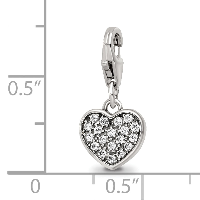 Sterling Silver Reflections Rhodium-plated CZ Heart Click-On Bead