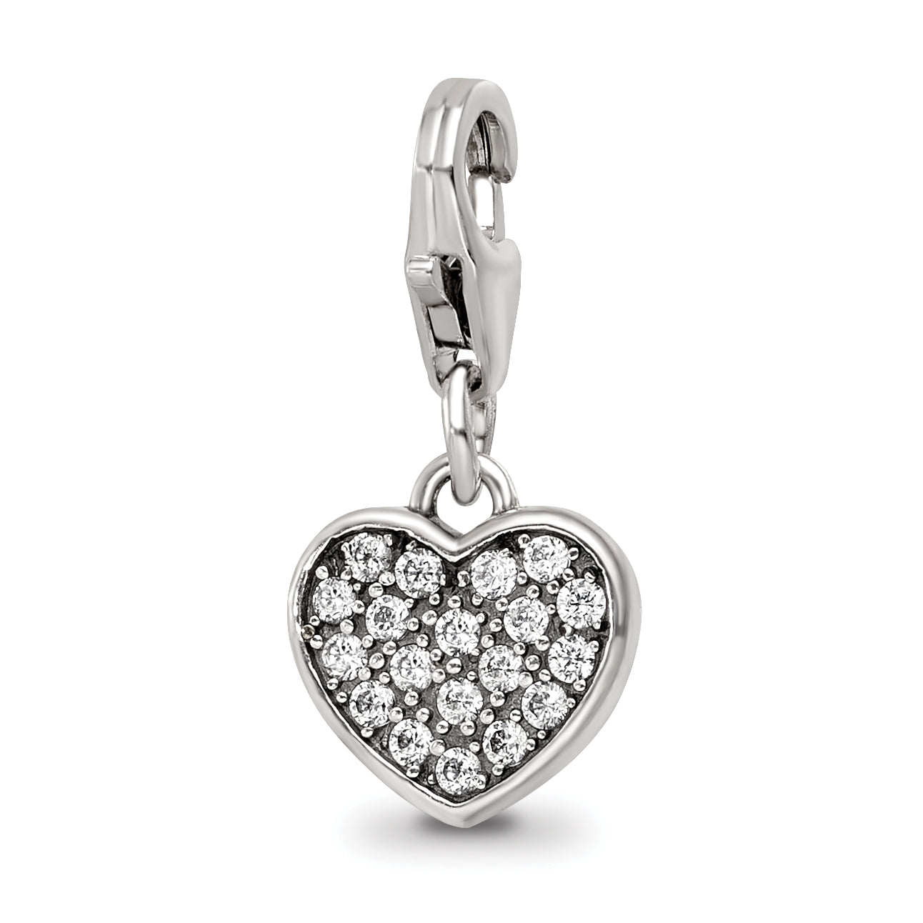 Sterling Silver Reflections Rhodium-plated CZ Heart Click-On Bead