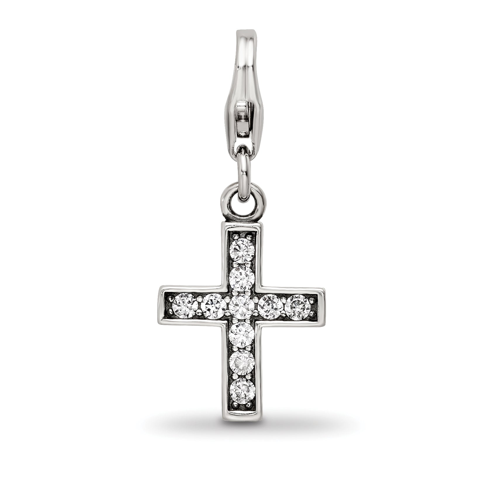 Sterling Silver Reflections Rhod-plated CZ Cross Click-On Bead