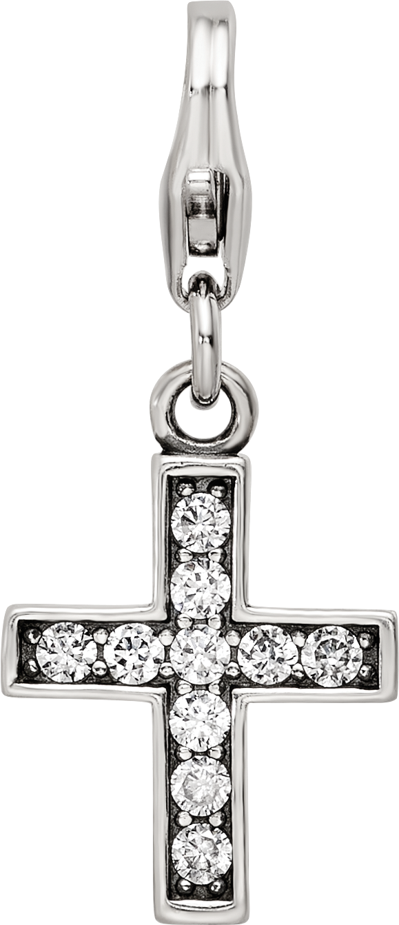 Sterling Silver Reflections Rhod-plated CZ Cross Click-On Bead