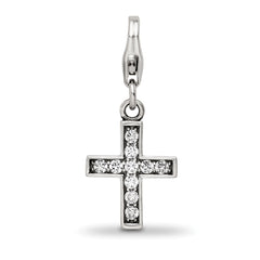 Sterling Silver Reflections Rhod-plated CZ Cross Click-On Bead