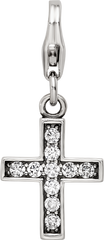 Sterling Silver Reflections Rhod-plated CZ Cross Click-On Bead