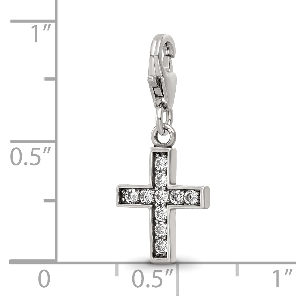 Sterling Silver Reflections Rhod-plated CZ Cross Click-On Bead