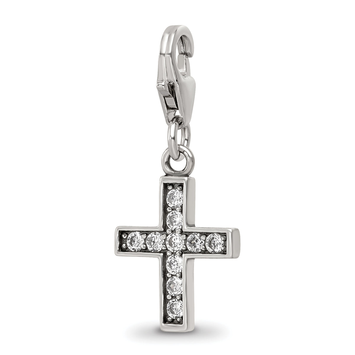 Sterling Silver Reflections Rhod-plated CZ Cross Click-On Bead