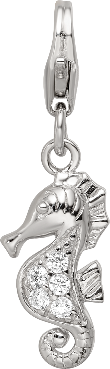 Sterling Silver Reflections Rhodium-plated CZ Sea Horse Click-On Bead