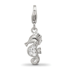 Sterling Silver Reflections Rhodium-plated CZ Sea Horse Click-On Bead