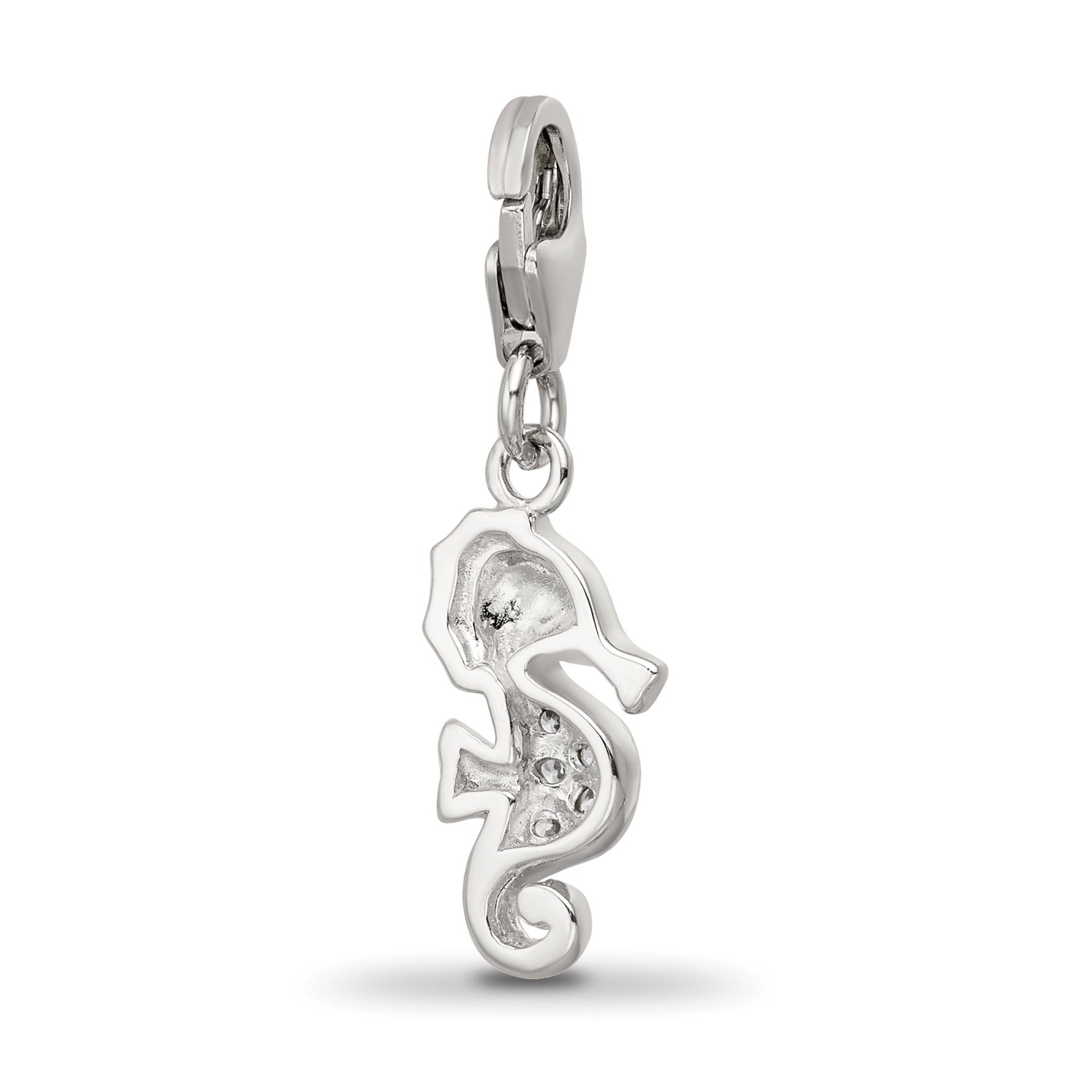 Sterling Silver Reflections Rhodium-plated CZ Sea Horse Click-On Bead