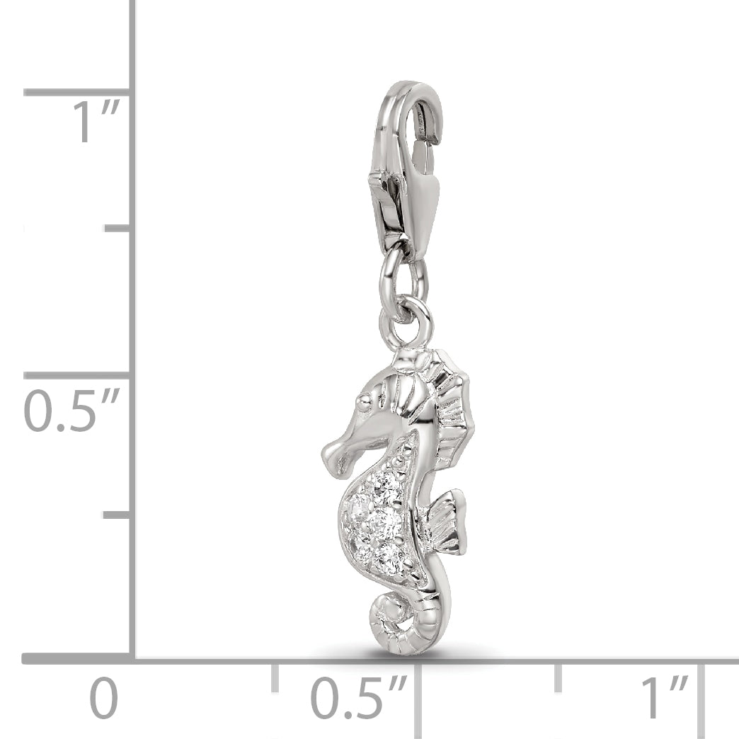 Sterling Silver Reflections Rhodium-plated CZ Sea Horse Click-On Bead