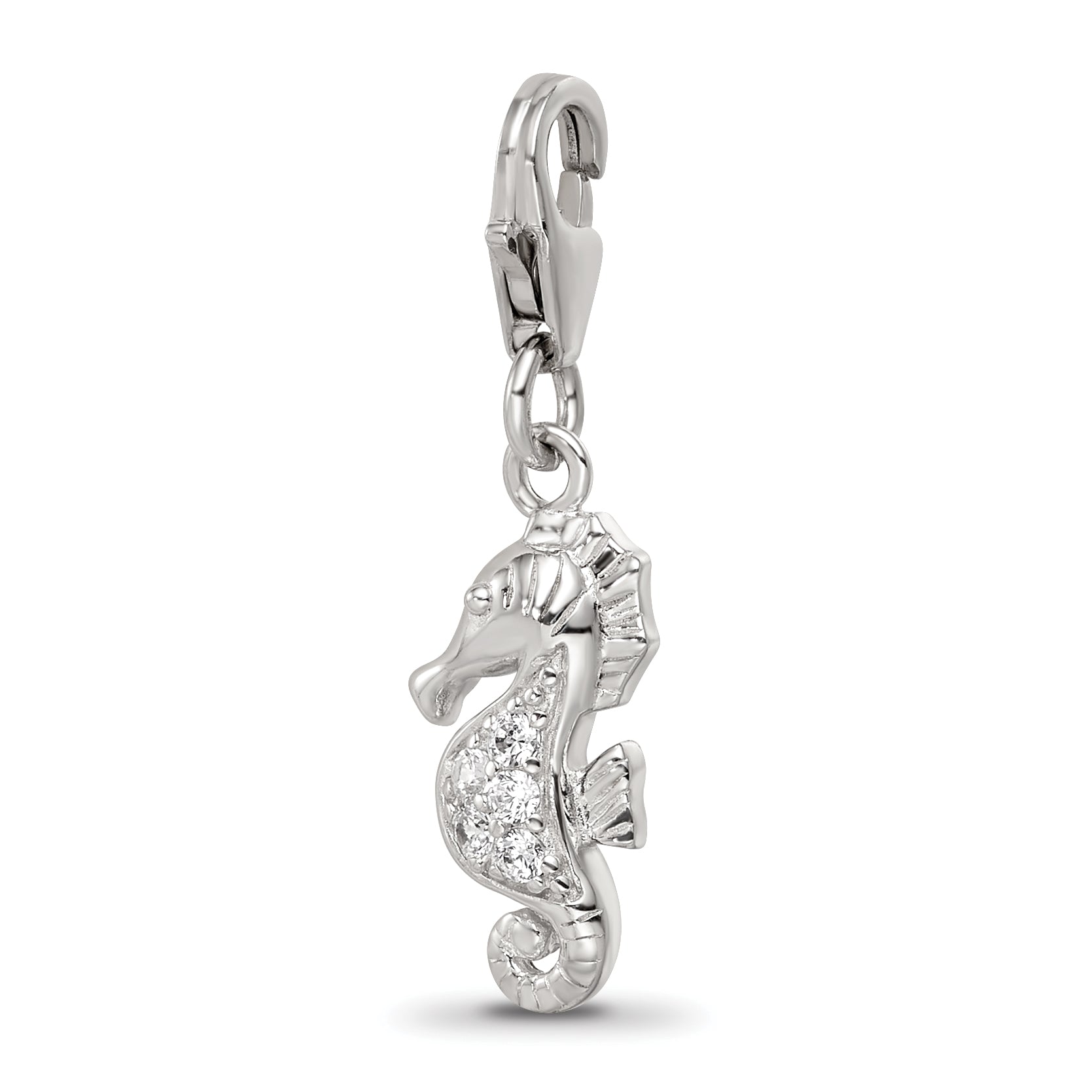 Sterling Silver Reflections Rhodium-plated CZ Sea Horse Click-On Bead