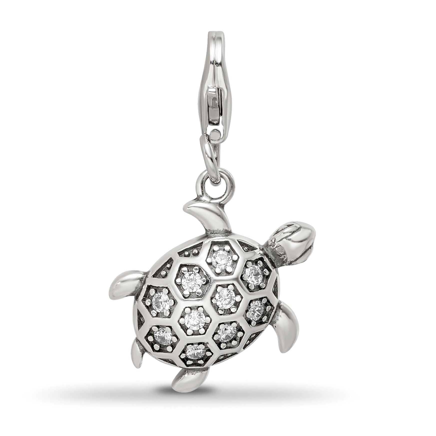 Sterling Silver Reflections Rhodium-plated CZ Sea Turtle Click-On Bead