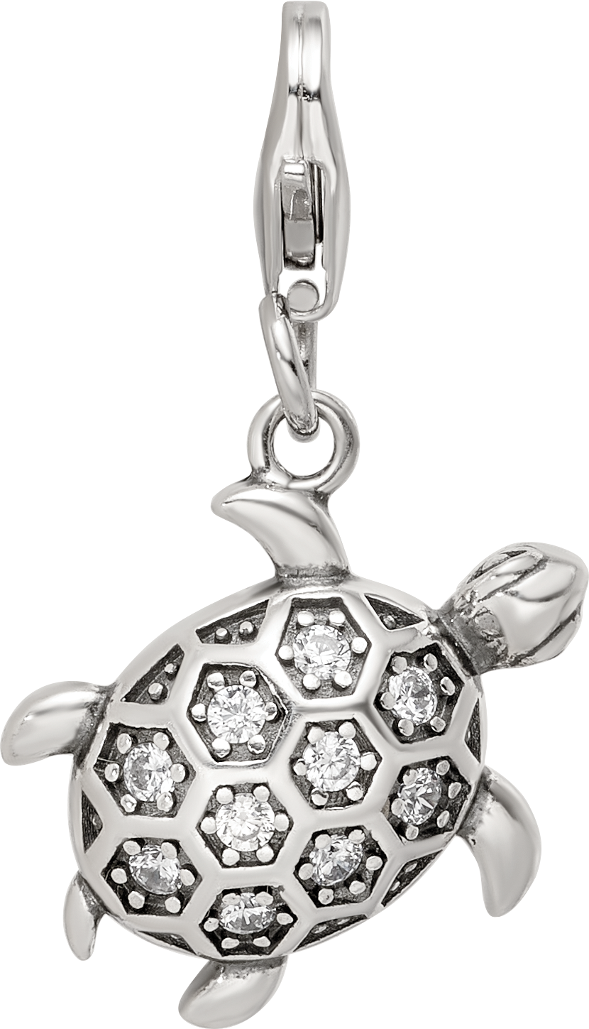 Sterling Silver Reflections Rhodium-plated CZ Sea Turtle Click-On Bead