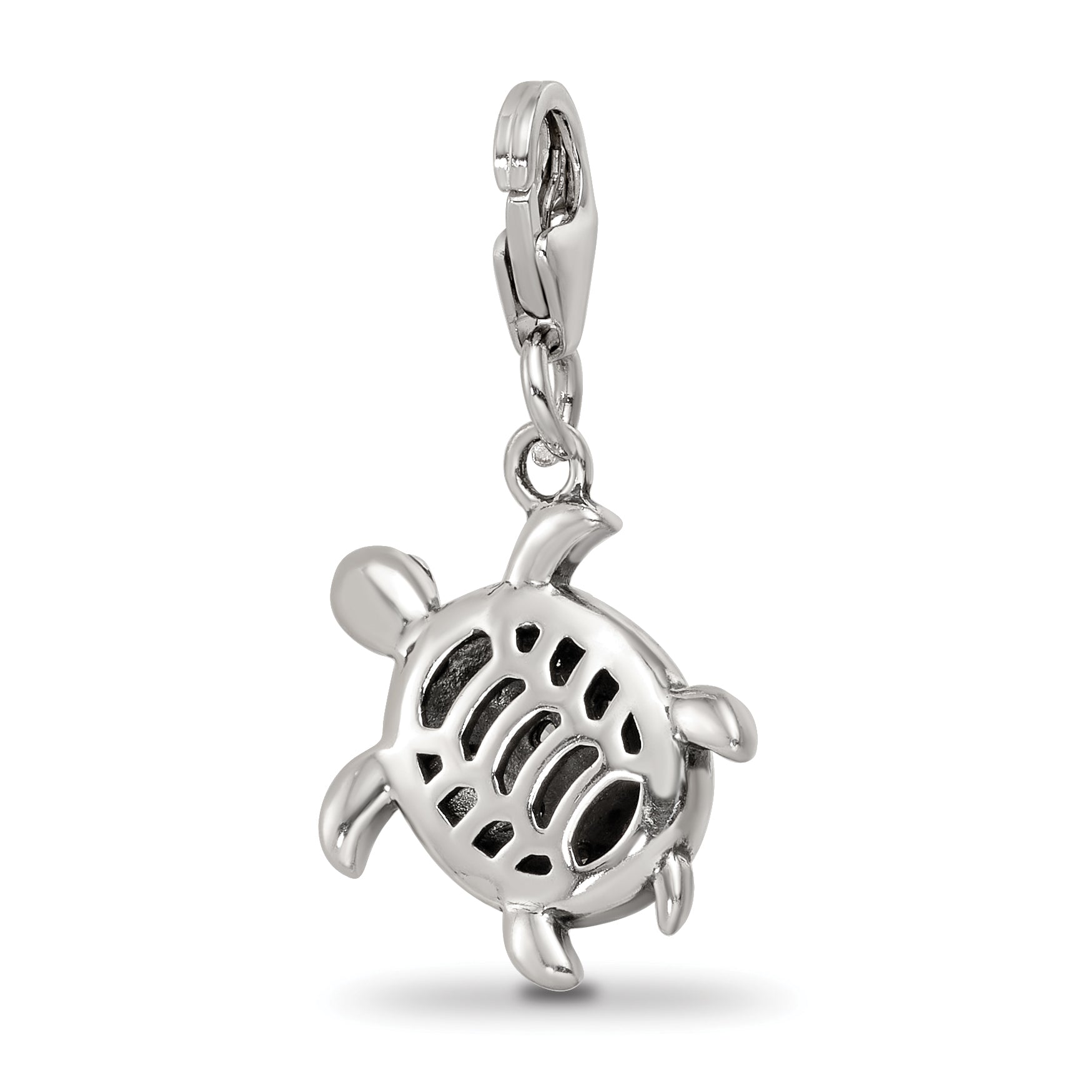 Sterling Silver Reflections Rhodium-plated CZ Sea Turtle Click-On Bead